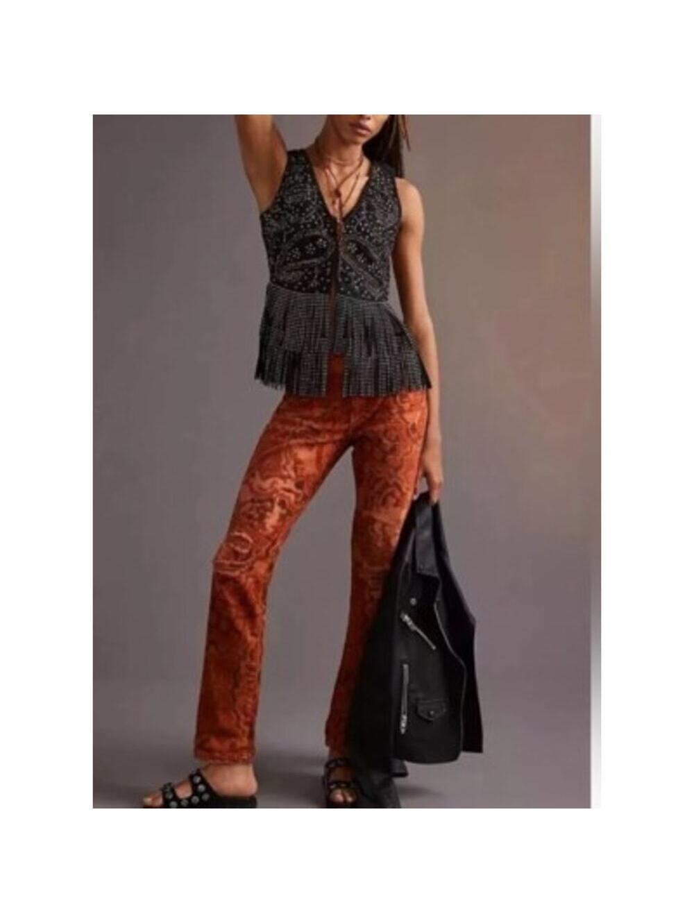 Anthropologie Pilcro EUC Slim Boyfriend Jeans Orange Bandana Print Size 26